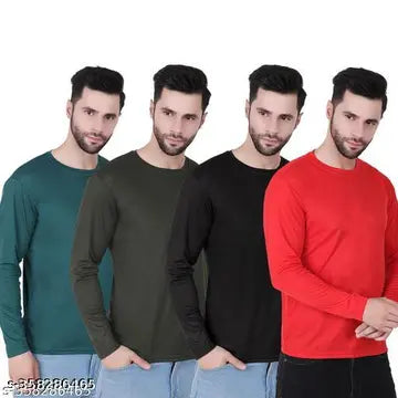 Polyester Round Neck Men's T-Shirts - Pack of 4 (Assorted Colors)