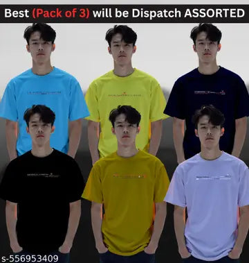 Cotton Solid Round Neck Men's T-Shirts - Pack of 3 (Assorted Colors)