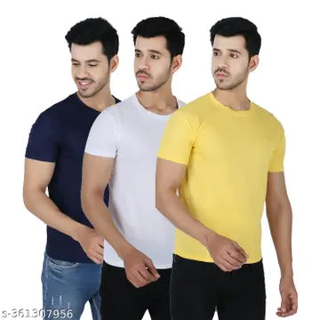 Solid Round Neck Men's T-Shirts - Pack of 3 (Assorted Colors)