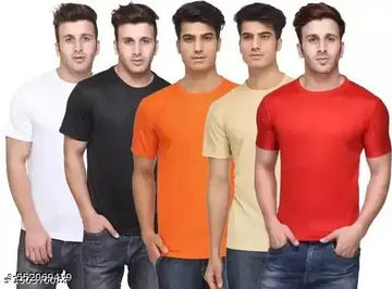 Polyester Men's T-Shirts - Pack of 5 (Assorted Colors)
