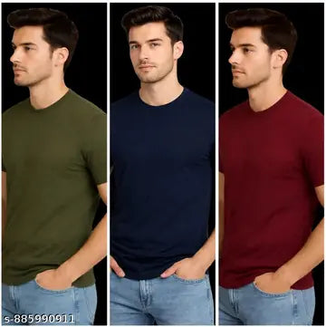 Cotton Blend Men's T-Shirts - Pack of 3 (Assorted Colors)