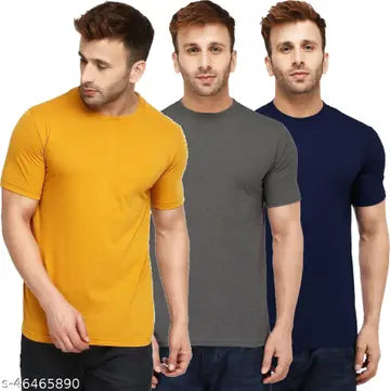 Solid Round Neck Men's T-Shirts - Pack of 3 (Assorted Colors)