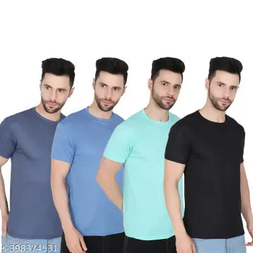 Solid Round Neck Men's T-Shirts - Pack of 4 (Assorted Colors)