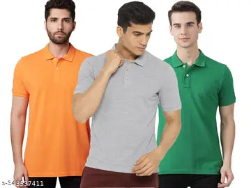 Cotton Blend Men's Polo T-Shirts - Pack of 3 (Assorted Colors)
