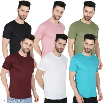Solid Round Neck Men's T-Shirts - Pack of 5 (Assorted Colors)