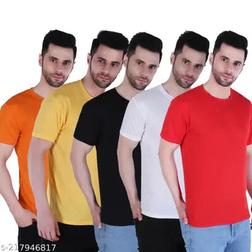 Round Neck Men's T-Shirts - Pack of 5 (Assorted Colors)