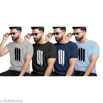 Polyester Round Neck Men's T-Shirts - Pack of 4 (Assorted Colors)