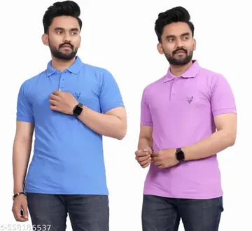 Cotton Solid Men's Polo T-Shirts - Pack of 2 (Assorted Colors)