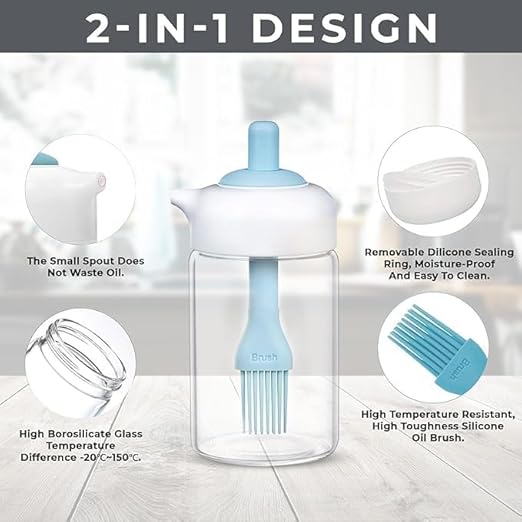 2 In 1 Glass Oil Dispenser Bottle With Silicone Oil Brush