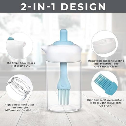 2 In 1 Glass Oil Dispenser Bottle With Silicone Oil Brush