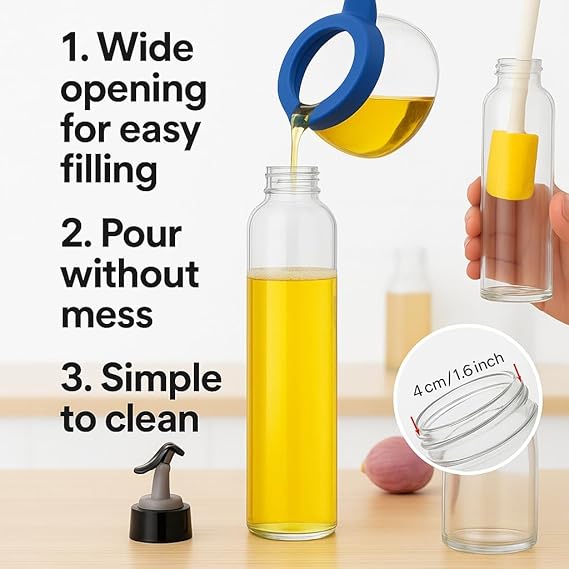 Spill-Proof Transparent Cooking Oil bottle 500ml each(pack of2)