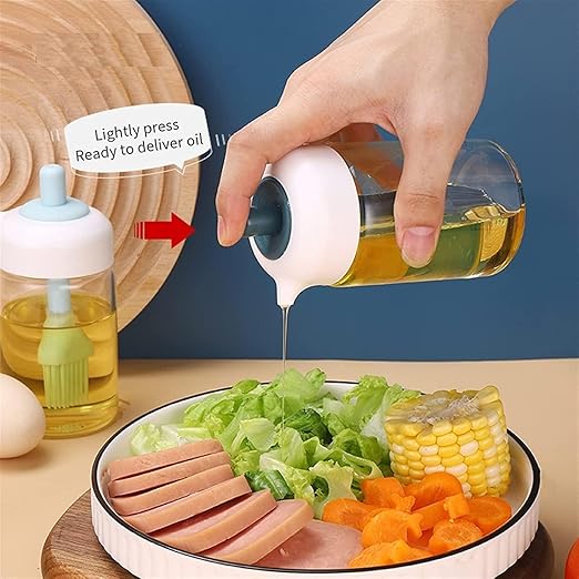 2 In 1 Glass Oil Dispenser Bottle With Silicone Oil Brush