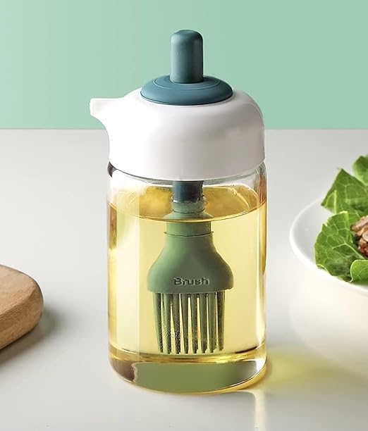 2 In 1 Glass Oil Dispenser Bottle With Silicone Oil Brush