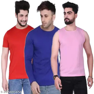 Solid Round Neck Men's T-Shirts - Pack of 3 (Assorted Colors)