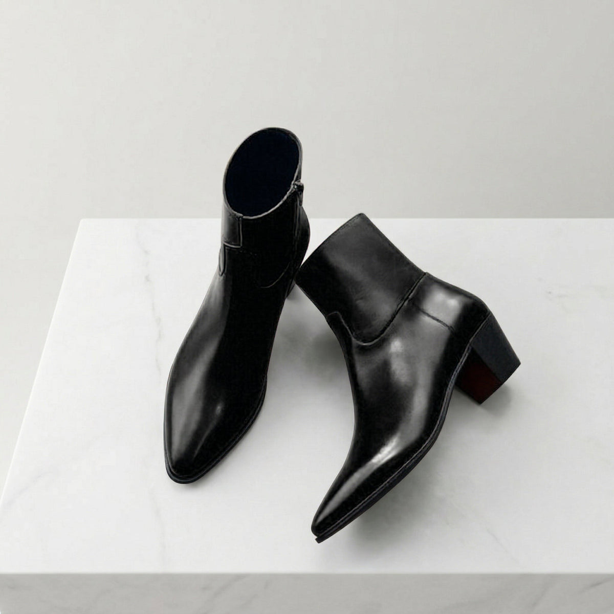 Black Leather Fiorina Slip On Zipper Pointed Boots for Men - AW24 - ITALIAN AW26