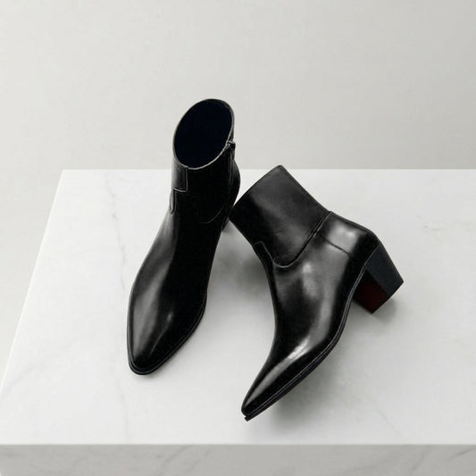 Black Leather Fiorina Slip On Zipper Pointed Boots for Men - AW24 - ITALIAN AW26