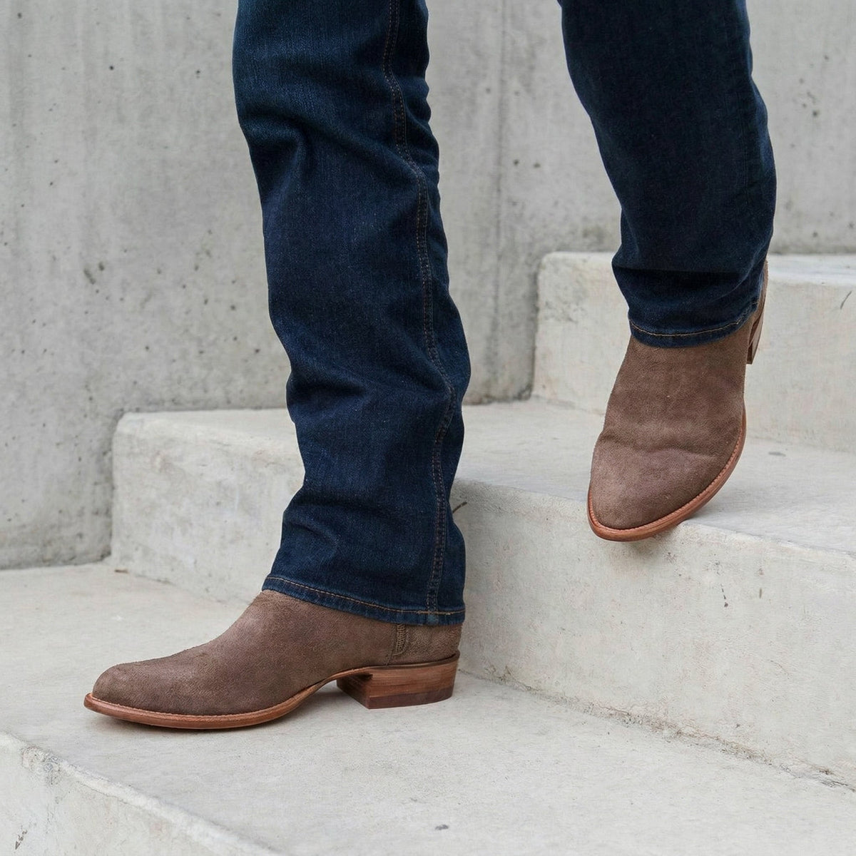 Beige Suede Bastrop Slip On Zipper Western Cowboy Boots - AW24 - ITALIAN AW26