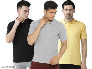 Cotton Blend Men's Polo T-Shirts - Pack of 3 (Assorted Colors)
