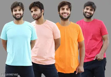 Cotton Solid Men's T-Shirts - Pack of 4 (Assorted Colors)