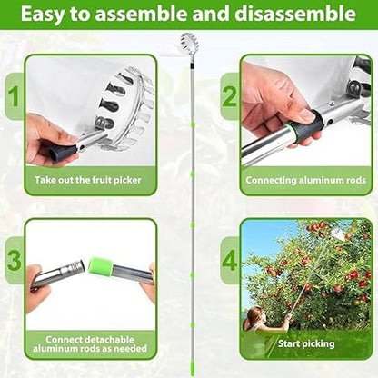 Fruit Plucker with Extendable Alloy Material Telescopic Pole Equipped with Net and Tree Stick Easy to Assemble