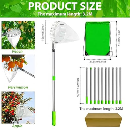 Fruit Plucker with Extendable Alloy Material Telescopic Pole Equipped with Net and Tree Stick Easy to Assemble