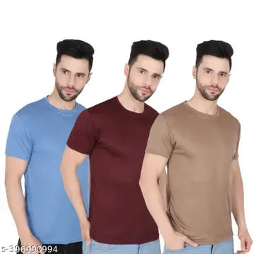Solid Round Neck Men's T-Shirts - Pack of 3 (Assorted Colors)