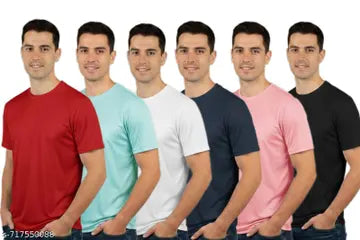 Polyester Round Neck Men's T-Shirts - Pack of 6 (Assorted Colors)