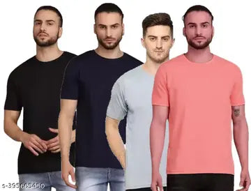 Solid Men's T-Shirts - Pack of 4 (Assorted Colors)