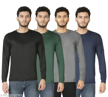 Polyester Solid Round Neck Men's T-Shirts - Pack of 4 (Assorted Colors)