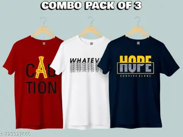 Cotton Printed Men's T-Shirts - Pack of 3 (Assorted Colors)