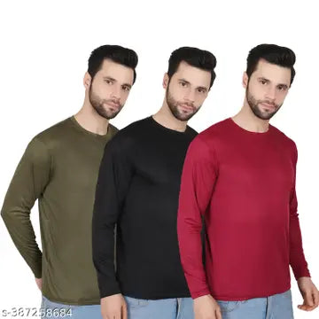 Fashionable Round Neck Men's T-Shirts - Pack of 3 (Assorted Colors)