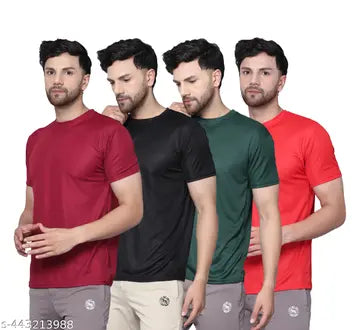 Polyester Fashionable Men's T-Shirts - Pack of 4 (Assorted Colors)