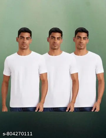 Polyester Solid Round Neck Men's T-Shirts - Pack of 3 (Assorted Colors)