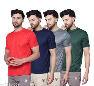 Polyester Fashionable Men's T-Shirts - Pack of 4 (Assorted Colors)