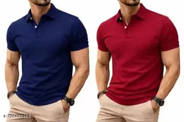 Cotton Blend Plain Men's Polo T-Shirts - Pack of 2 (Assorted Colors)