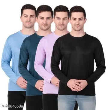Polyester Plain Round Neck Men's T-Shirts - Pack of 4 (Assorted Color)
