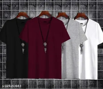 Stylish Round Neck Men's T-Shirts - Pack of 4 (Assorted Colors)