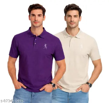 Cotton Blend Solid Men's Polo T-Shirts - Pack of 2 (Assorted Colors)