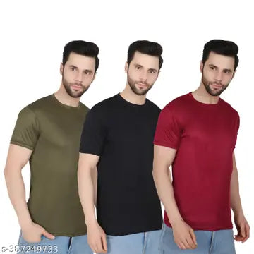Stylish Round Neck Men's T-Shirts - Pack of 3 (Assorted Colors)