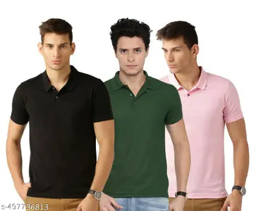 Cotton Blend Men's Polo T-Shirts - Pack of 3 (Assorted Colors)