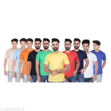 Designer Round Neck Men's T-Shirts - Pack of 10 (Assorted Colors)