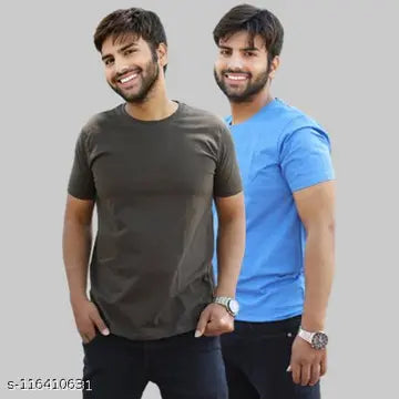 Cotton Solid Men's T-Shirts - Pack of 2 (Assorted Colors)