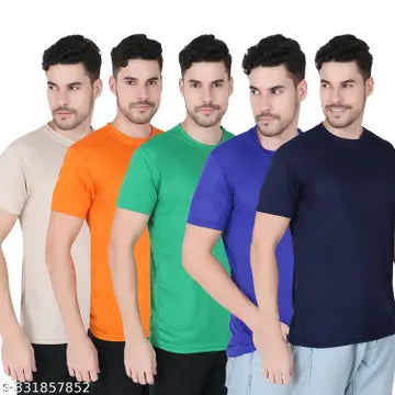 Solid Round Neck Men's T-Shirts - Pack of 5 (Assorted Colors)