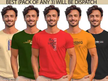 100% Cotton Printed Men's T-Shirts - Pack of 3 (Assorted Colors)