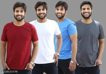 Cotton Solid Men's T-Shirts - Pack of 4 (Assorted Colors)