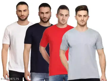 Solid Men's T-Shirts - Pack of 4 (Assorted Colors)