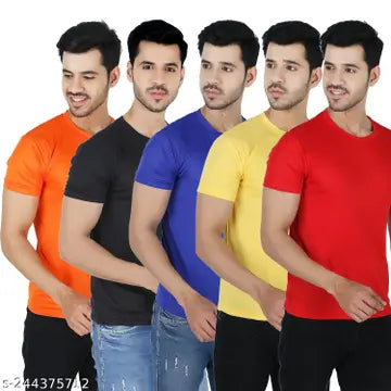 Stylish Men's T-Shirts - Pack of 5 (Assorted Colors)