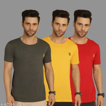 Solid Men's T-Shirts - Pack of 3 (Assorted Colors)