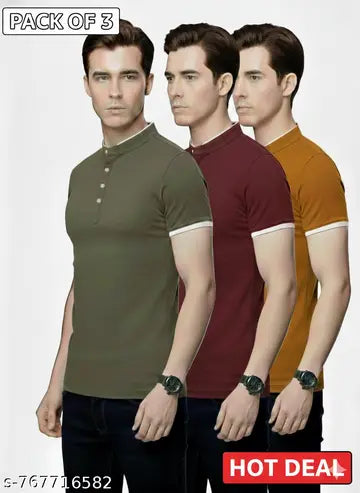 Cotton Blend Men's T-Shirts - Pack of 3 (Assorted Colors)