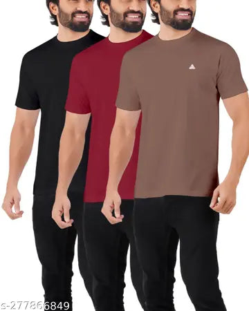 Cotton Stylish Men's T-Shirts - Pack of 3 (Assorted Colors)